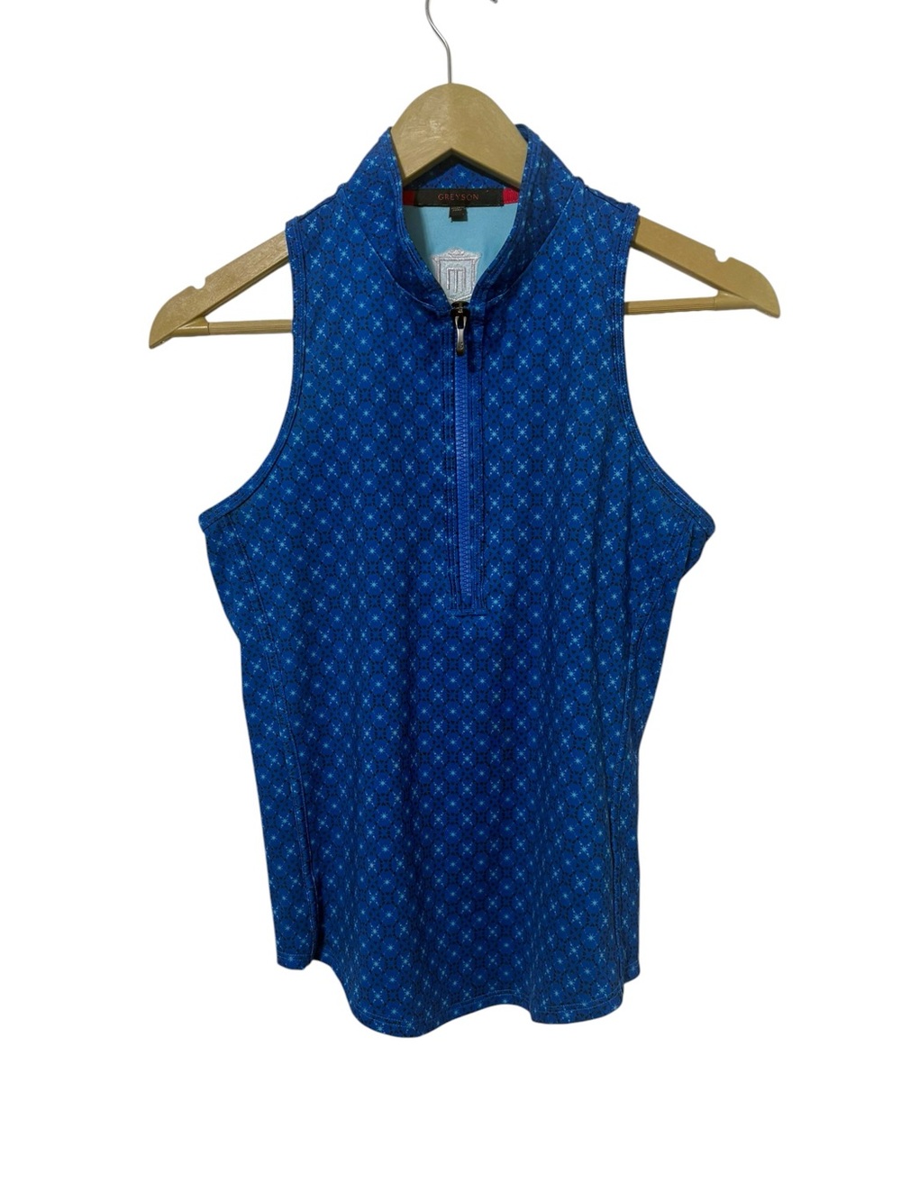 Greyson Women's Blue Print Sleeveless 1/4 Zip Golf Tank Top Tennis Pickleball